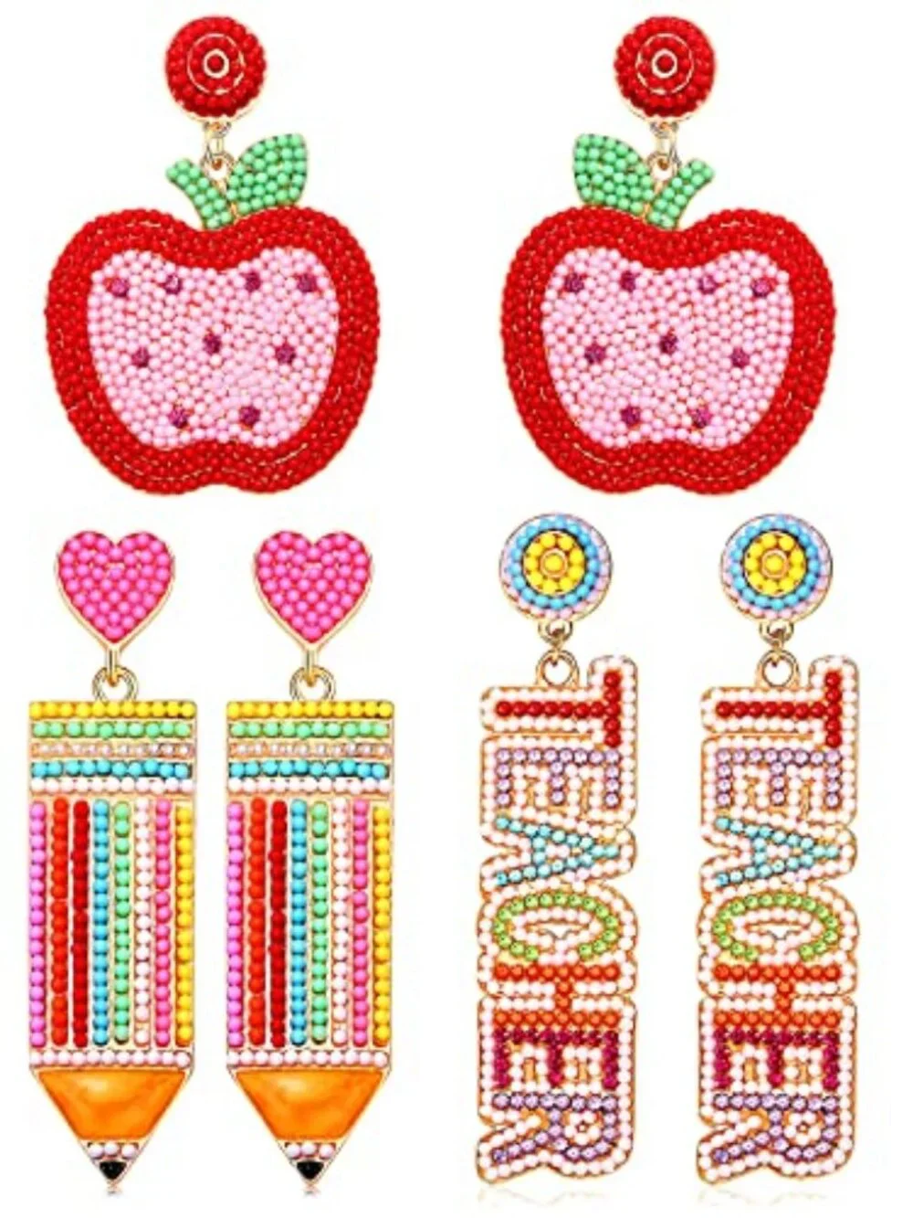 2/3 Pairs Pencil Earrings - Rhinestone Beaded Dangle Drop Earrings for Women‎